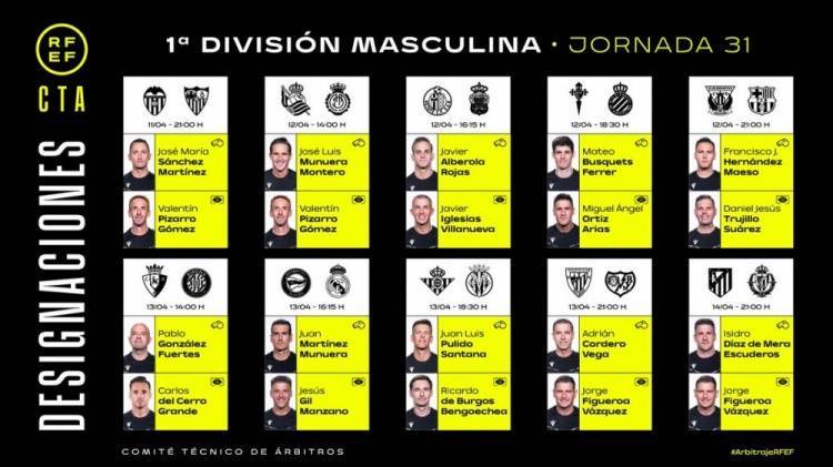 西甲第31轮裁判安排：马埃索执法巴萨，穆努埃拉执法皇马